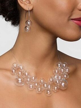 Clear Bubble Statement Necklace – Modern Transparent Bead Cluster Necklace
